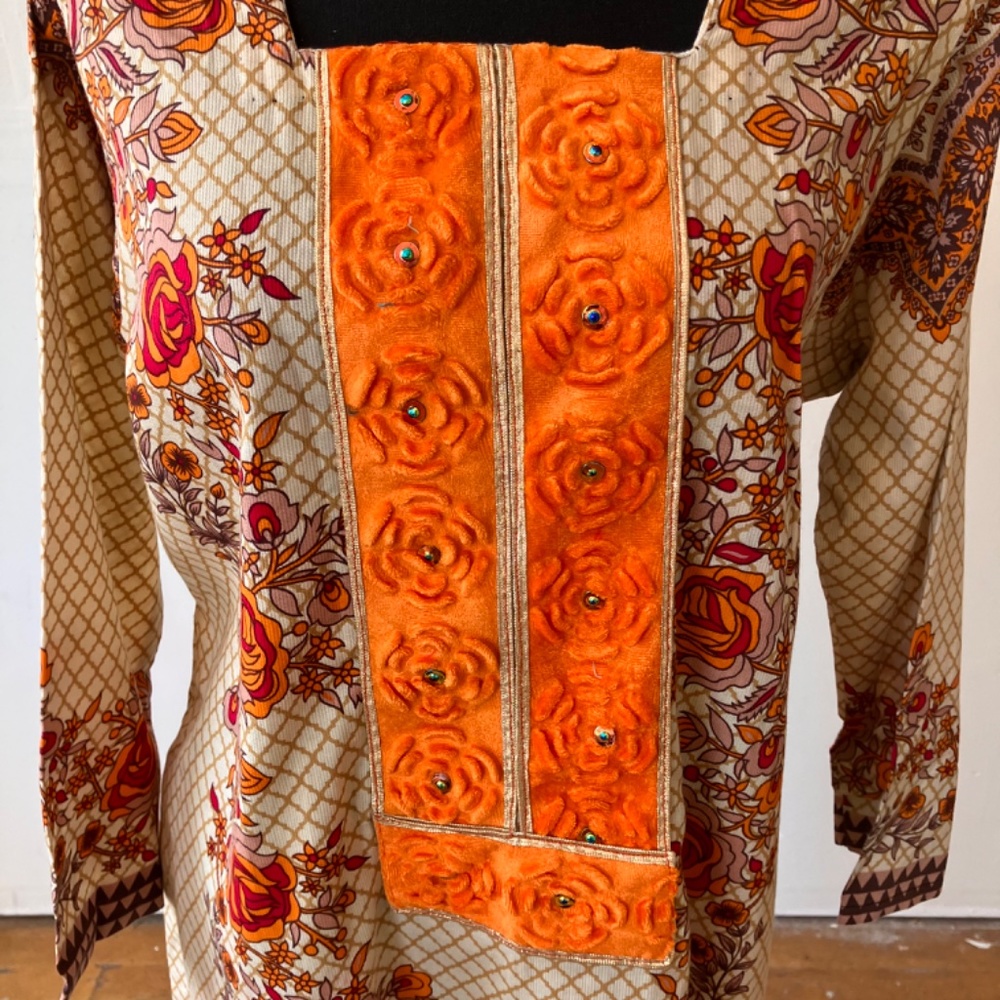 Orange and brown hand crafted tunic dress - Picture 2 of 7